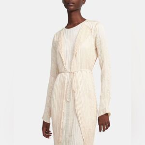 Theory Satin Long Slim Crinkle Cardigan Cream Small Never Worn Lightweight